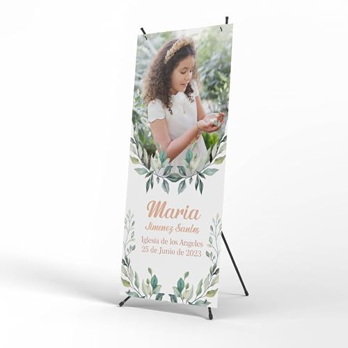 Photocall comunhão menino e menina cartaz personalizado X-Banner 70 x 180 cm para festa com nomes, data e foto (modelo 3)