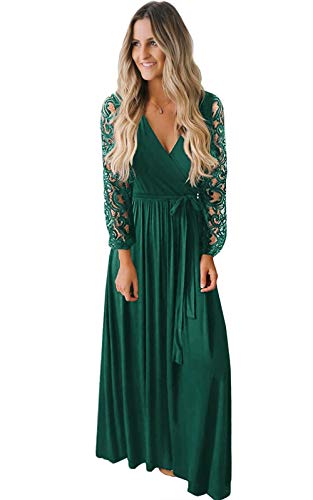 Kranda Womens Vintage Floral Lace Long Sleeve Faux Wrap V Neck Pa...