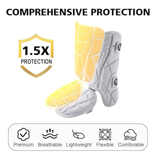 Norespnea Batter's Leg Guard, Baseball Shin Guards, Batter's Baseball Softball Leg Guard for Youth and Adult -White(Youth) - Thumbnail 5