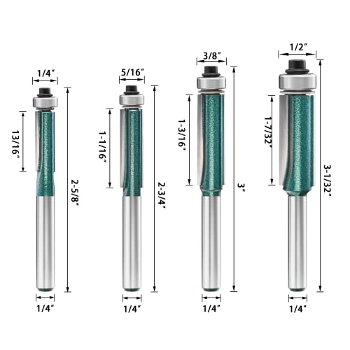 Zokmok Flush Trim Router Bits 1/4 Shank, Top Bearing Flush Trim Cut Router Bits Set, 1/4 Flush Cut Router Bits, Handy, Durable & Sharp For Home Diy #TOP1