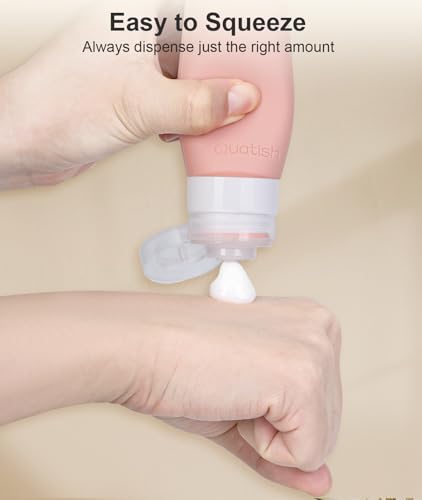 Image of Quatish Travel Bottles for Toiletries, Original Patented Leak Proof Travel Size Containers, 3 oz Tsa Approved Silicone Shampoo and Conditioner Bottles, 4 Pack, Dusty Pink