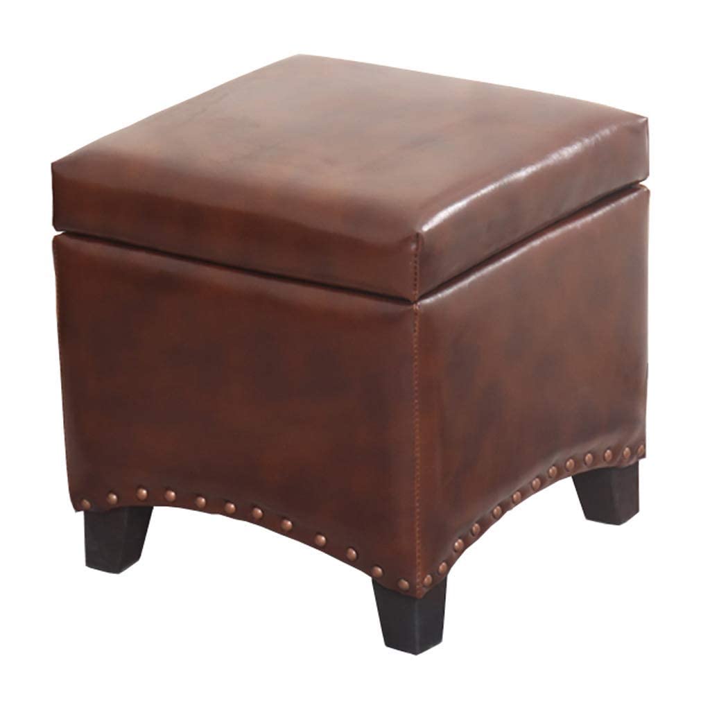 Pouf en cuir et coffre de rangement bas CHEWYNP cube 150 kg
