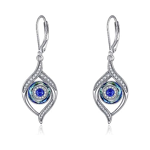 VONALA Evil Eye Earrings Sterling Silver Evil Eyes Leverback Earrings Blue Eye Dangle Drop Earrings with Blue Crystal Luck Amulet Protection Evil Eye Jewelry Gift for Women Cover