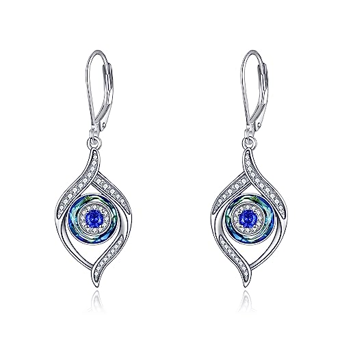 Evil Eye Earrings Sterling Silver Blue/Purple/Black Eye Dangle Drop Earrings with Blue Crystal Luck Amulet Protection Evil Eye Jewelry Gift for Women Teens Girls