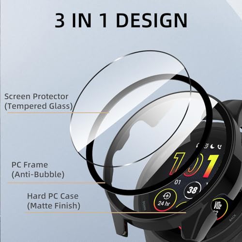 Image of Case Compatible with Garmin Forerunner 265, Hard PC Case with Tempered Glass Screen Protector, All-Round Protection, Scratch-Resistant and Shock-Absorbing Protective Case for Garmin Forerunner