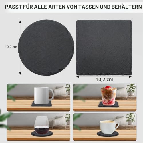 VIBRATITE Untersetzer für Getränke, 10,2 cm, quadratisch und rund, schwarzer Schieferstein, Lasergravur, blanko, handgefertigt… – Ansicht 2