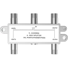 Premium 4-Way Coax Splitter Combiner for CATV Antenna Satellite TV 5-2400Mhz