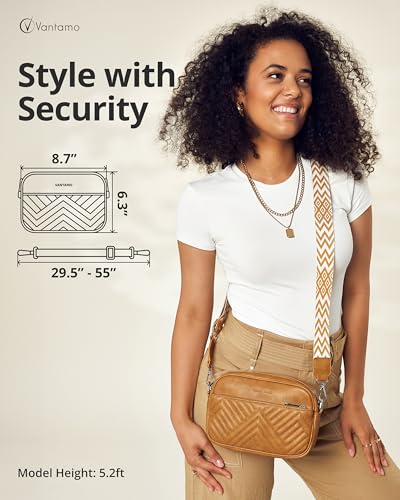Image of Vantamo Premium Quilted Crossbody Bags for Women with Anti-Pickpocket Clip, Vegan Leather Handbags, Travel Purses for Women