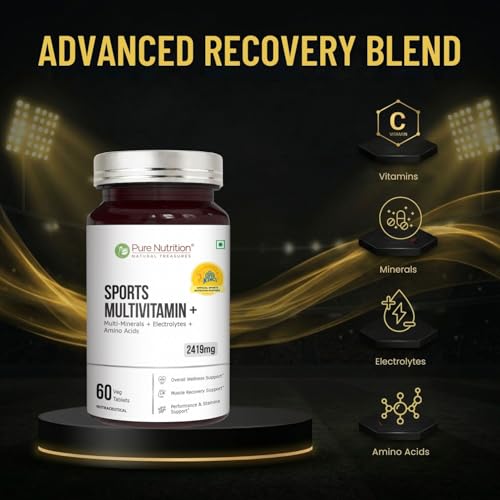 Image of Pure Nutrition Sports Multivitamin+ 2419mg | Multivitamin Tablets for Men & Women with Multiminerals, Electrolytes & Amino Acids | Supports Energy, Performance, Stamina & Muscle Recovery | 60 Veg Tablets