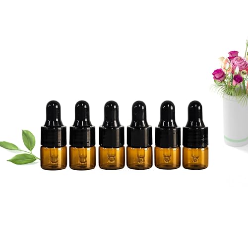 50Pcs Amber Glass Mini Dropper Bottle 1ml Amber Essential Oil Bottles Vials Travel Cosmetic Sample Container Liquid Perfume Eye Droppers Bottle (1ml)3