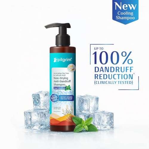 Image of Pilgrim Australian Tea Tree & Salicylic Acid Anti-Dandruff Shampoo with Cool Menthol | Up to 100% Dandruff Reduction*| Soothes Itchy Scalp | Non-Drying Formula | All Hair Types | Unisex (200ml - Pack of 3)