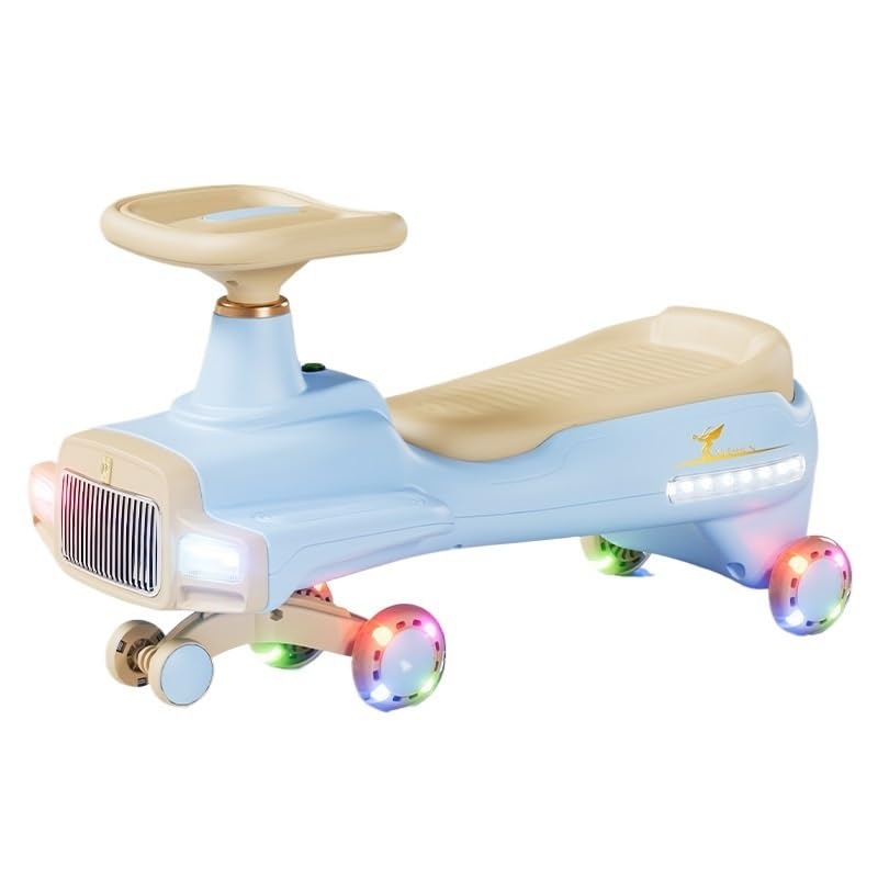 Samochodzik na huśtawce, Wiggle Car Fun rozświetla skuter samochodowy z muzyką podświetlane koła realistyczne reflektory zapobiegające przewróceniu Cars Swing Card(Sky Blue)