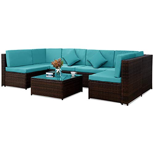 7-Piece Alfresco Private Rattan Settee Durable Weather Resistant Black Wicker Furniture Square Frame