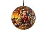 Thomas Kinkade - Santa’s Workshop - Checking His List - 3.5” Starfire Prints Hanging Glass Print Accessory – Officially Licensed Collectible | Complimentary Velveteen Gift Bag