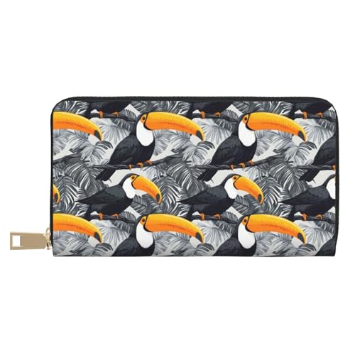 Leather Thin Slim Wallets for Women Men - Fashion Toucan Cute Print Card Wallet Holder with Zipper