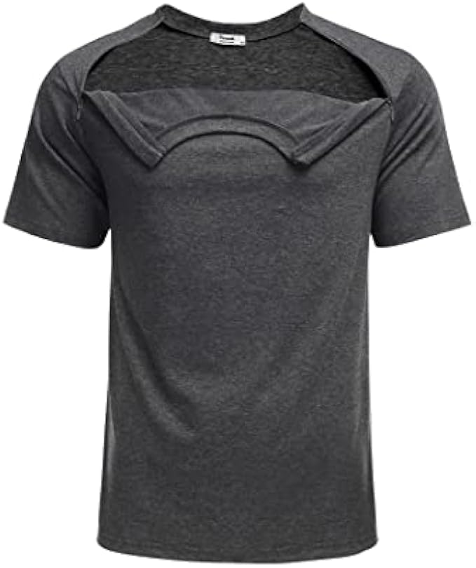 Deyeek Unisex Post Shoulder Surgery Shirts Recovery Tear Away Short Sleeve 2 Side Zippers Off Full Open Chemo Clothing