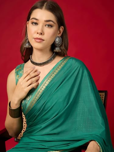 Image of AKHILAM Women's Mysore Silk Ethnic Motif Printed Saree With Unstitched Blouse Piece