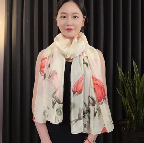 Image of Floral Printed Silk stole | silk Scarf for Women | stylish silk stole for women | Soft Lightweight Stole, Shawl & Neck Wrap | Scarf for Wedding, Party, Travel & Casual Wear