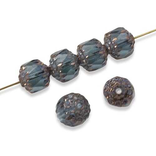 12 Faceted 8mm Crown Cathedral Beads - Montana Blue +
