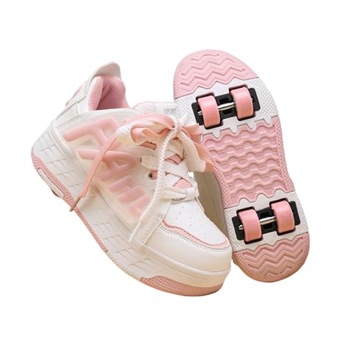Hixingo Zapatillas con Ruedas, Multifuncionales Zapatillas Patines, Resistente al Desgaste Calzado de Skateboarding Multifuncional 2 en 1 para Principiantes, Niños (Rosa - A,32)