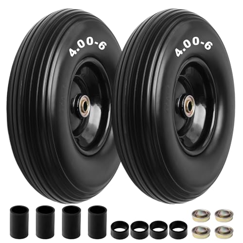 Storystore 13 Wheelbarrow Tires 2-Pack 4.00-6 Flat Free Tire And Wheel with 5/8 or 3/4 Bearings 1.75 Centered Hub for Hand Trucks Wheelbarrows Dolly Wagon Trailer