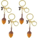 TNKBREEZE 4 llaveros de ganchillo hechos a mano, llavero de flores de hilo de 15 cm, dije de fruta kawaii con cierre de pinza de langosta para bolso, mochila, llaves, adorno colgante, amarillo, 15cm