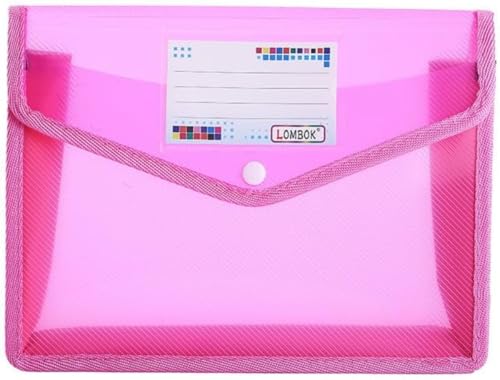 Livmorx ファイル袋 ボタン式 A3、A4、A5サイズ 大容量 クリアファイル 透明 防水 ファイルケース 名刺ポケット付き 資料 書類 整理 分類収納 文房具 (5個入りA3,ピンク)