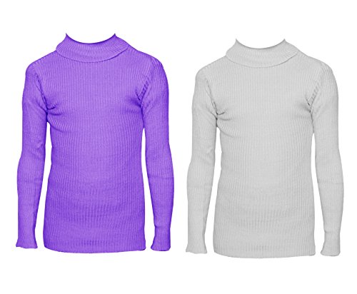 Image of IndiWeaves Boys Wollen Warm High Neck Full Sleeves T-Shirt /Inner /Skivvy for Winter (Pack of 2) Purple /White 7-8 Years 10110-0312-IW-P2-28