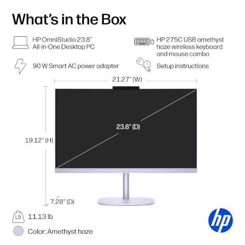 Image of HP OmniStudio 23.8 inch All-in-One Desktop PC, FHD Touchscreen, AMD Ryzen AI 3 30, 8 GB RAM, 512 GB SSD, AMD Radeon Graphics, Windows 11 Home, Amethyst Haze, 24-cv0450 (2026)