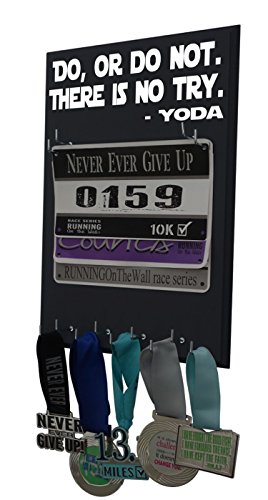 Running On The Wall Medal Hanger Display and Race Bibs - DO OR DO NOT. There is NO Try - YODA