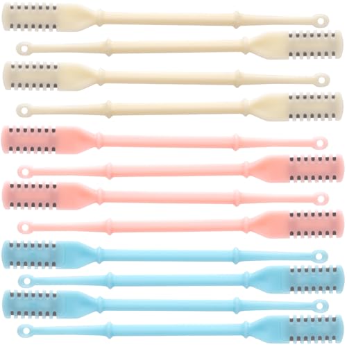 Mxxipp 12pcs Double Sided Nose Hair Trimmers, 360° Manual Nose Hair Cutters Razor, Portable Nose Hair Removal Cleaning Tool for Men & Women- Beige & Pink & Blue