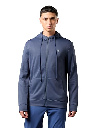 Image of TECHNOSPORT Mens Fleece Slim Fit Solid Regular Fit Hooded Jacket with Techno Warm+, Fast Dry for Winter Use