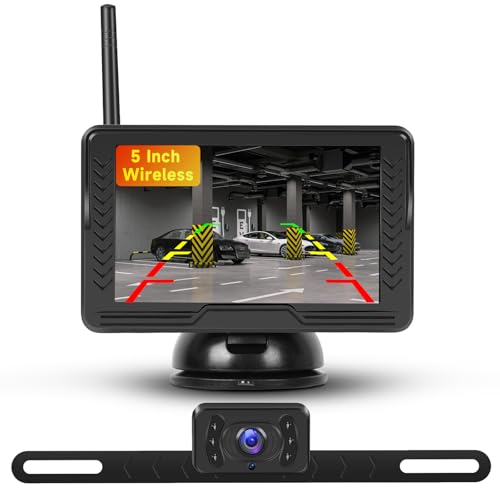 Image of Podofo Wireless Backup Camera 5 Inch IPS HD Monitor for Truck Car SUVs Pickups, Easy to Install, Night Vision, DIY Parking Guide Lines, IP69 Waterproof Rear View Camera