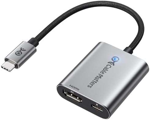 Cable Matters 48Gbps USB C to HDMI 2.1 Adapter with 140W Charging for MacOS, Supports [4K@240Hz /8K@60Hz HDR], Thunderbolt 4 to HDMI Adapter, Compatible for MacBook, Thunderbolt 5 Laptops