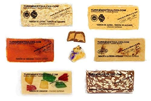 Lot de Turrones Nougats espagnols du Jijona - Alicante (+1 cadeau de massepain). 2 KG Dur et mou - Sachet de Turrón (6 x 300 g + 1 x 150 g + 1 cadeau)