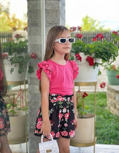 Image of Arshiner Girls 2 Piece Outfits Summer Clothes Ruffle Short Sleeve Shirts Top and High Waist Paper Bag Shorts Set with Pockets
