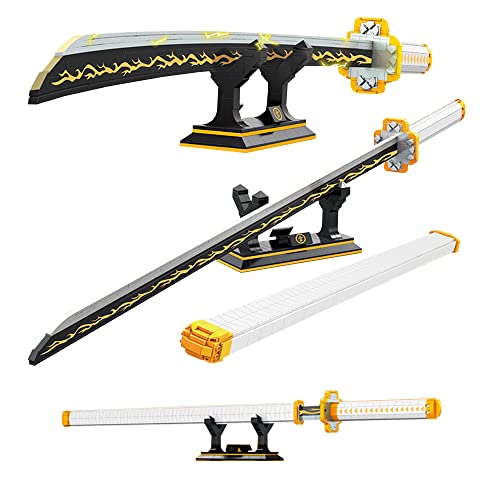 956Pcs Espada Demon Slayer Bloque de construcción de modelos de empalme, 38.8in Samurai Zenitsu Sword Set con vaina y soporte, Espadas de Anime para Cosplay, Katana Espada Yamato -Compatible con Lego Cover