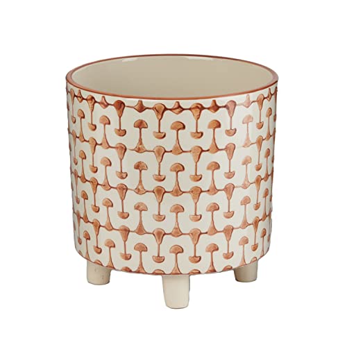 Creative Co-Op Footed Stoneware Planter with Abstract Print Rust and White