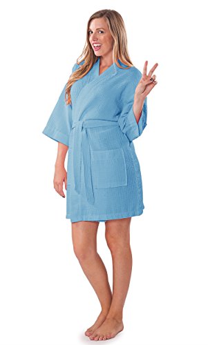 Image of Turquaz Lightweight Short Robes For Women Waffle Kimono Bathrobe - Soft, Fast-Drying, Long-Lasting Cotton Blend