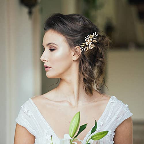 Insowni 36 Pack Gold Flower Bridal Wedding Crystal Hair Side Combs+U-Shaped Pearl Hair Pins+Spiral Twist Rhinestone Hair Clips Barrettes Prom Headpieces Formal Hair Pieces Accessories For Brides Bridesmaids Women Girls #TOP2