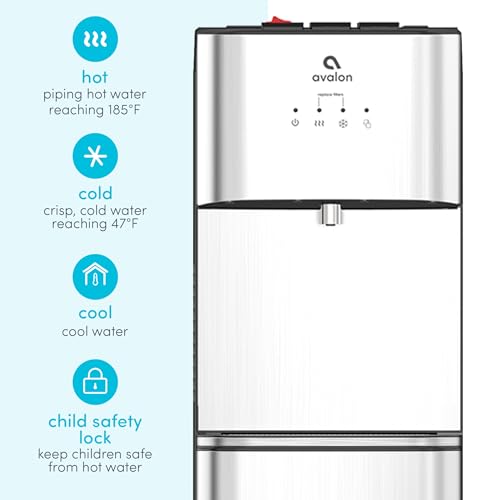 Image of Avalon Bottom Loading Water Cooler Water Dispenser with Filtration - 3 Temperature Settings - Hot, Cold & Room Water, Durable Stainless Steel Construction - UL Listed NSF Approved