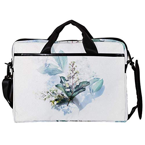 Sacoche ordinateur 14-15.4" motif pétales vert | Housse bandoulière portable