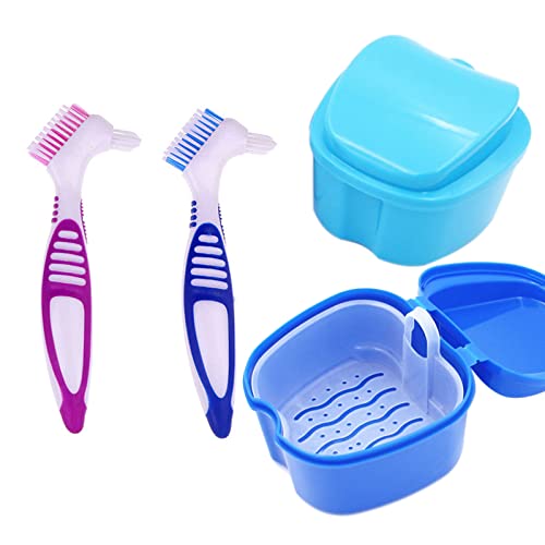2 cepillos para dentaduras postizas y 2 cajas para dentaduras postizas Cepillo de dientes de doble cara para dientes postizos Cover