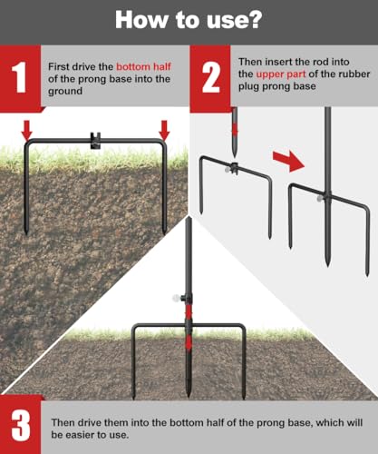 Image of Garbuildman Pole Stabilizer Stand Base with 4 Prongs for Outdoor Bird Feeder Pole, In-Ground Support Applies to 0.31 inch to 0.74 inch Shepherds Hook, Black, 1 Pack, Measure Before Purchase