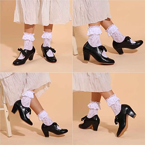 Women's Mary Jane Pumps Chunky Block Shoes Heart Hollow Adorable Vintage Shoes Unique Round Toe Lace Up3