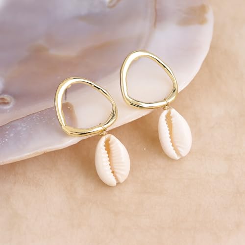 Image of Gold Starfish Mermaid Tail Dangle Drop Earrings for Women, Trendy Cute Pearl Fish Tail Shell Textured Hoop Dangling Earing Summer sea Beach Jewelry Gift.