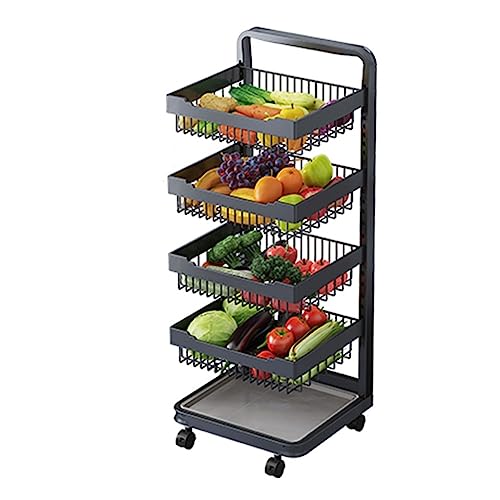 Carrito de cocina rodante de 4 niveles con ruedas, estante de almacenamiento versátil para frutas, verduras y más, cesta negra para el hogar y la despensa