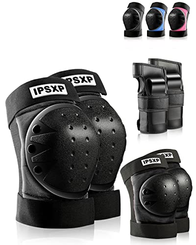 IPSXP Protective Knee Pads, Protective Gear with Knee Elbow Wrist Pads for Kid Children Teenager for Rollerblading, Skating, Skateboard, Scooter, Biking, Cycling (L)