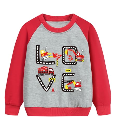 Tkria Boy Sweatshirt for Valentine Dinosaur Monster Truck Shark Toddler Pullover Love Heart Outfit 2-7 Years