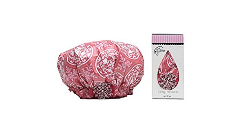 Dry Divas Designer Shower Cap For Women - Washable, Reusable - Large Bouffant Cap With Vintage Jeweled Brooch (Pinks 4 Ever)